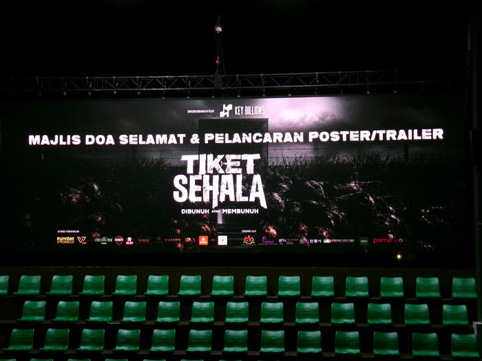 Paparan skin majlis doa selamat dan pelancaran poster dan treler rasmi Tiket Sehala.